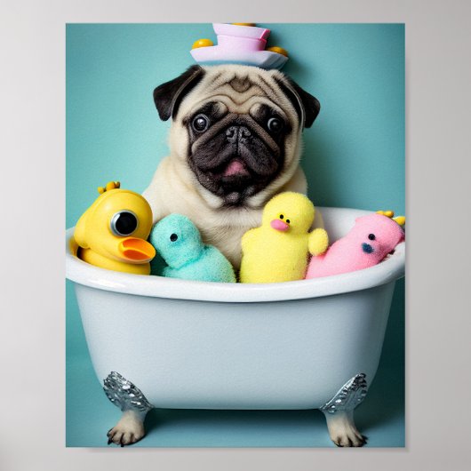 Pug Paradijs: Een schoonheid in bad Poster (Voorkant)