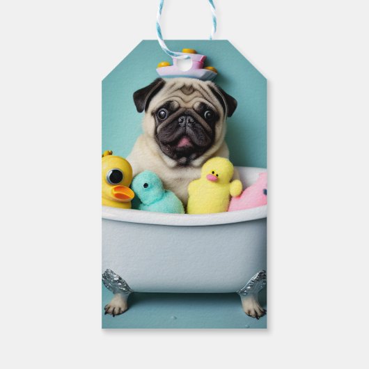 Pug Paradise: Een zwemschoonheid op de buis Cadeaulabel (Achterkant)