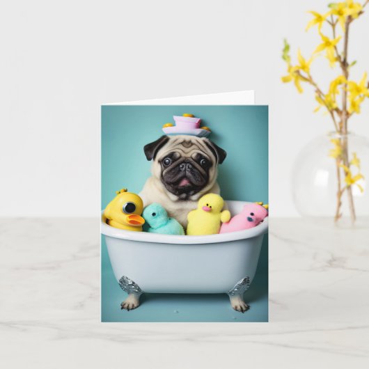 Pug Paradise: Een zwemschoonheid op de buis Kaart (Gele Bloem)
