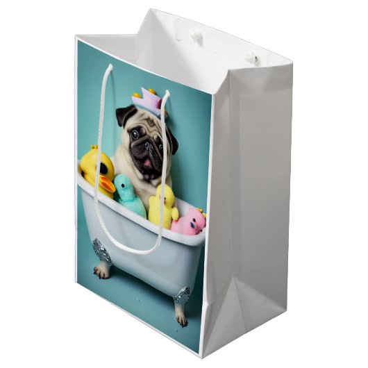 Pug Paradise: Een zwemschoonheid op de buis Medium Cadeauzakje (Voorkant Gekanteld)
