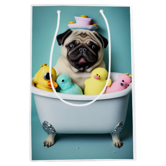Pug Paradise: Een zwemschoonheid op de buis Medium Cadeauzakje (Voorkant)