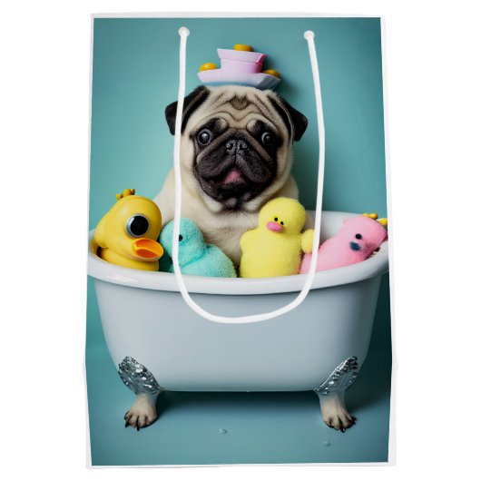Pug Paradise: Een zwemschoonheid op de buis Medium Cadeauzakje (Achterkant)