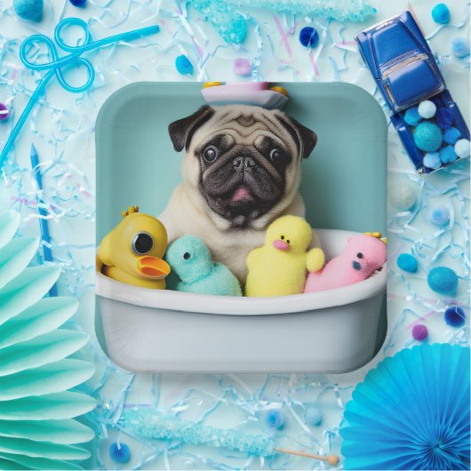 Pug Paradise: Een zwemschoonheid op de buis Papieren Bordje (Feest)