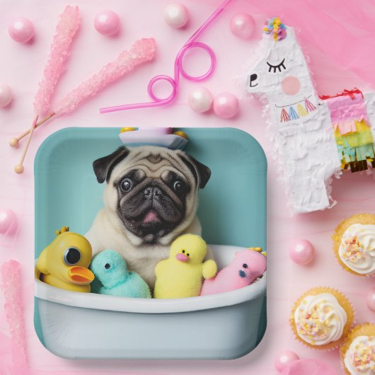 Pug Paradise: Een zwemschoonheid op de buis Papieren Bordje (Feest)