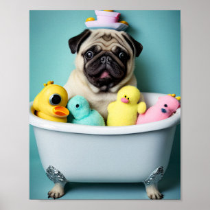 Pug Paradise: Een zwemschoonheid op de buis Poster