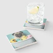 Pug Paradise: Een zwemschoonheid op de buis Stenen Onderzetter (Zijkant)