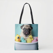 Pug Paradise: Een zwemschoonheid op de buis Tote Bag (Voorkant)