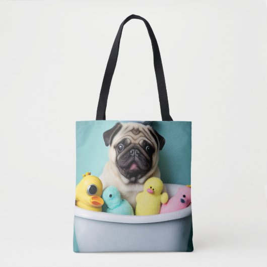 Pug Paradise: Een zwemschoonheid op de buis Tote Bag (Voorkant)