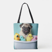 Pug Paradise: Een zwemschoonheid op de buis Tote Bag (Achterkant)