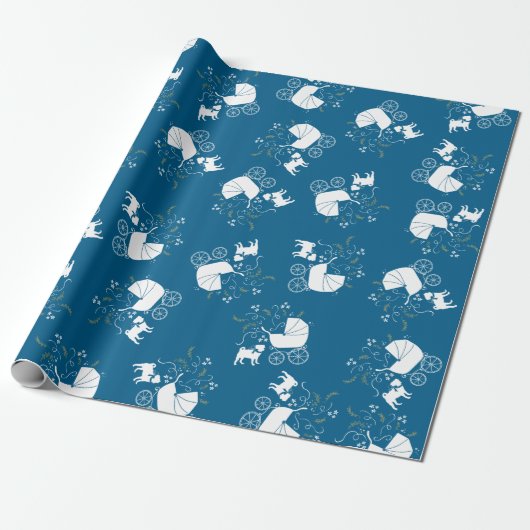 Pug Party Blue Theme Celebration Cadeaupapier (Uitgerold)