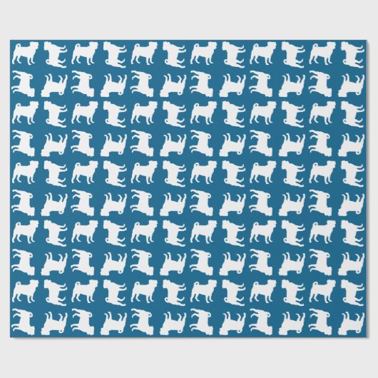 Pug Party Blue Theme Celebration Cadeaupapier (Vlak)
