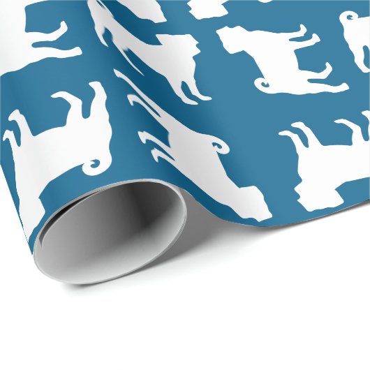 Pug Party Blue Theme Celebration Cadeaupapier (Rol Hoek)