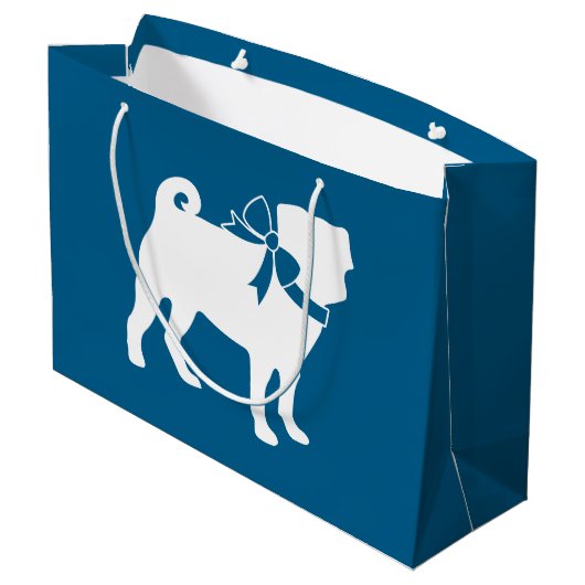 Pug Party Blue Theme Celebration Groot Cadeauzakje (Achterkant Gekanteld)