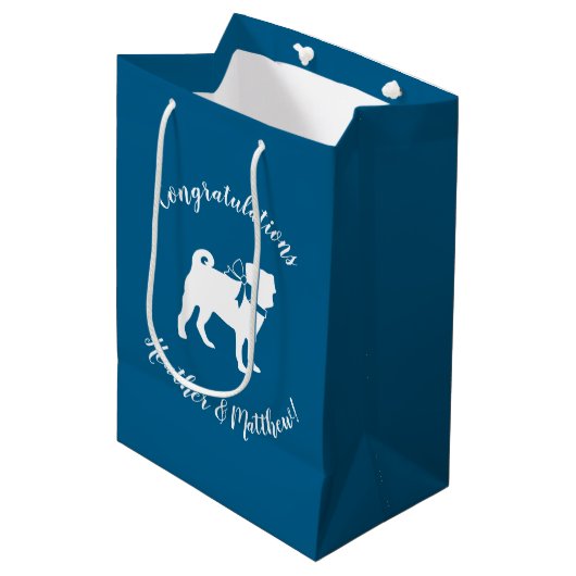 Pug Party Blue Theme Celebration Medium Cadeauzakje (Voorkant Gekanteld)