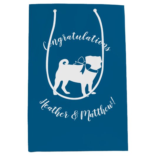 Pug Party Blue Theme Celebration Medium Cadeauzakje (Voorkant)