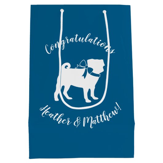 Pug Party Blue Theme Celebration Medium Cadeauzakje (Achterkant)