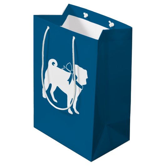 Pug Party Blue Theme Celebration Medium Cadeauzakje (Achterkant Gekanteld)