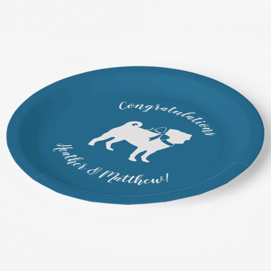 Pug Party Blue Theme Celebration Papieren Bordje (Gekanteld)