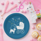 Pug Party Blue Theme Celebration Papieren Bordje (Feest)