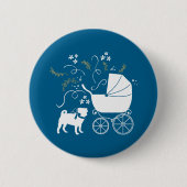 Pug Party Blue Theme Celebration Ronde Button 5,7 Cm (Voorkant)