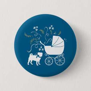 Pug Party Blue Theme Celebration Ronde Button 5,7 Cm