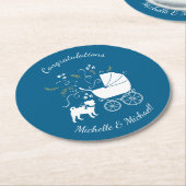 Pug Party Blue Theme Celebration Ronde Kartonnen Onderzetter (Gebogen)