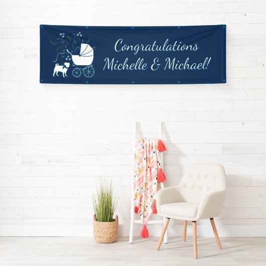 Pug Party Blue Theme Celebration Spandoek (Insitu)