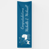 Pug Party Blue Theme Celebration Spandoek (Verticaal)