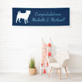 Pug Party Blue Theme Celebration Spandoek (Insitu)