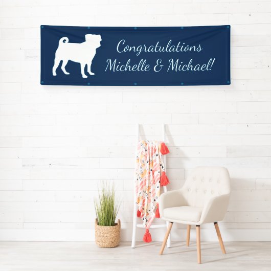 Pug Party Blue Theme Celebration Spandoek (Insitu)
