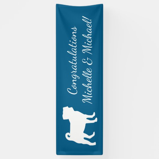 Pug Party Blue Theme Celebration Spandoek (Verticaal)