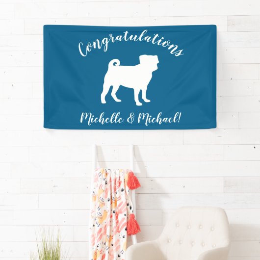 Pug Party Blue Theme Celebration Spandoek (Insitu)