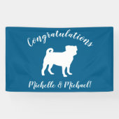 Pug Party Blue Theme Celebration Spandoek (Horizontaal)