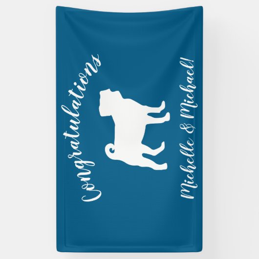 Pug Party Blue Theme Celebration Spandoek (Verticaal)