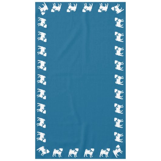 Pug Party Blue Theme Celebration Tafelkleed (Voorkant)
