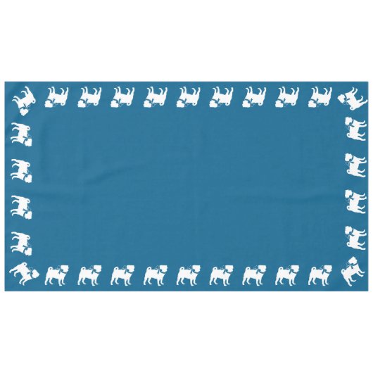 Pug Party Blue Theme Celebration Tafelkleed (Voorkant (Horizontaal))