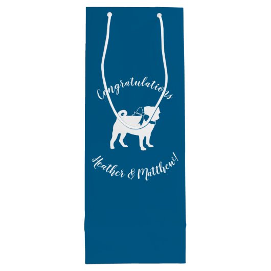 Pug Party Blue Theme Celebration Wijn Cadeautas (Achterkant)