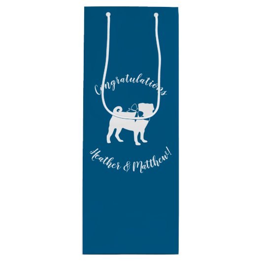 Pug Party Blue Theme Celebration Wijn Cadeautas (Voorkant)