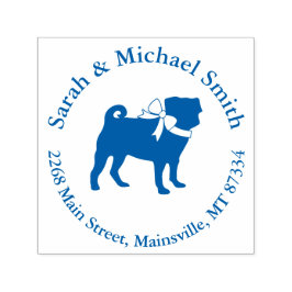 Pug Party Blue Theme Celebration Zelfinktende Stempel