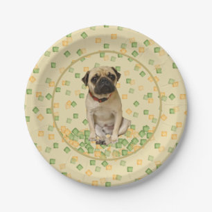 Pug Party in Hand Painted Earth Tones Papieren Bordje
