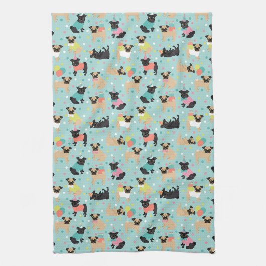 Pug Party Kitchen Towel Theedoek (Verticaal)