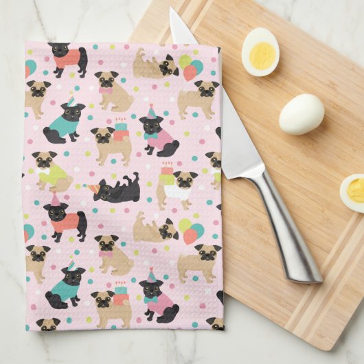Pug Party Kitchen Towel Theedoek (Quarter Fold)