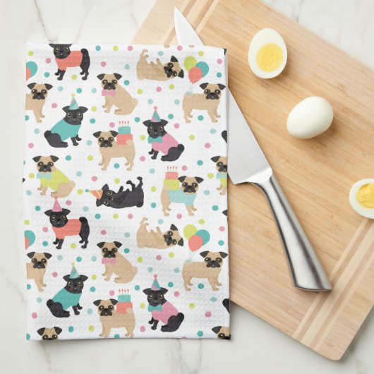 Pug Party Kitchen Towel Theedoek (Quarter Fold)