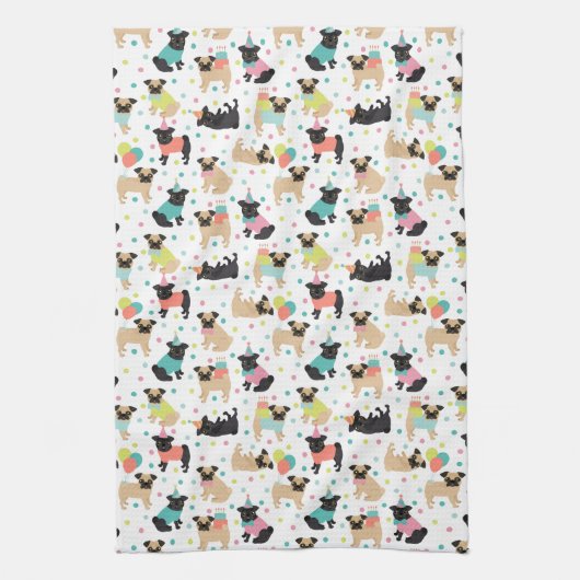 Pug Party Kitchen Towel Theedoek (Verticaal)