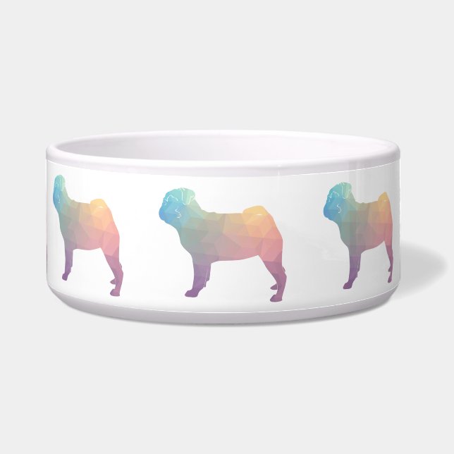 Pug Pastel met gekleurd geometrisch patroon Silhou Voerbakje (Voorkant)
