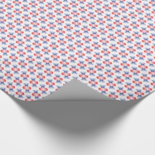 Pug Patroon blauw wit rood Cadeaupapier (Hoek)
