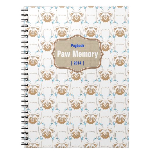 Pug patroon bruin blauw notitieboek (Voorkant)