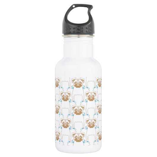 Pug patroon bruin blauw waterfles (Voorkant)