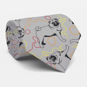Pug patroon grijze achtergrond stropdas