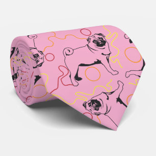Pug patroon grijze achtergrond stropdas